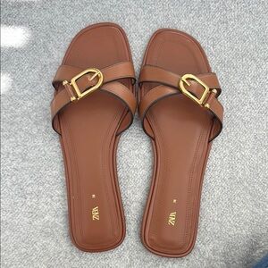 Zara Brown Sandals with Gold Buckle